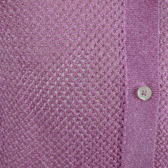 Kate Spade pink metallic open knit semi-sheer button front cardigan Medium - Picture 3 of 8